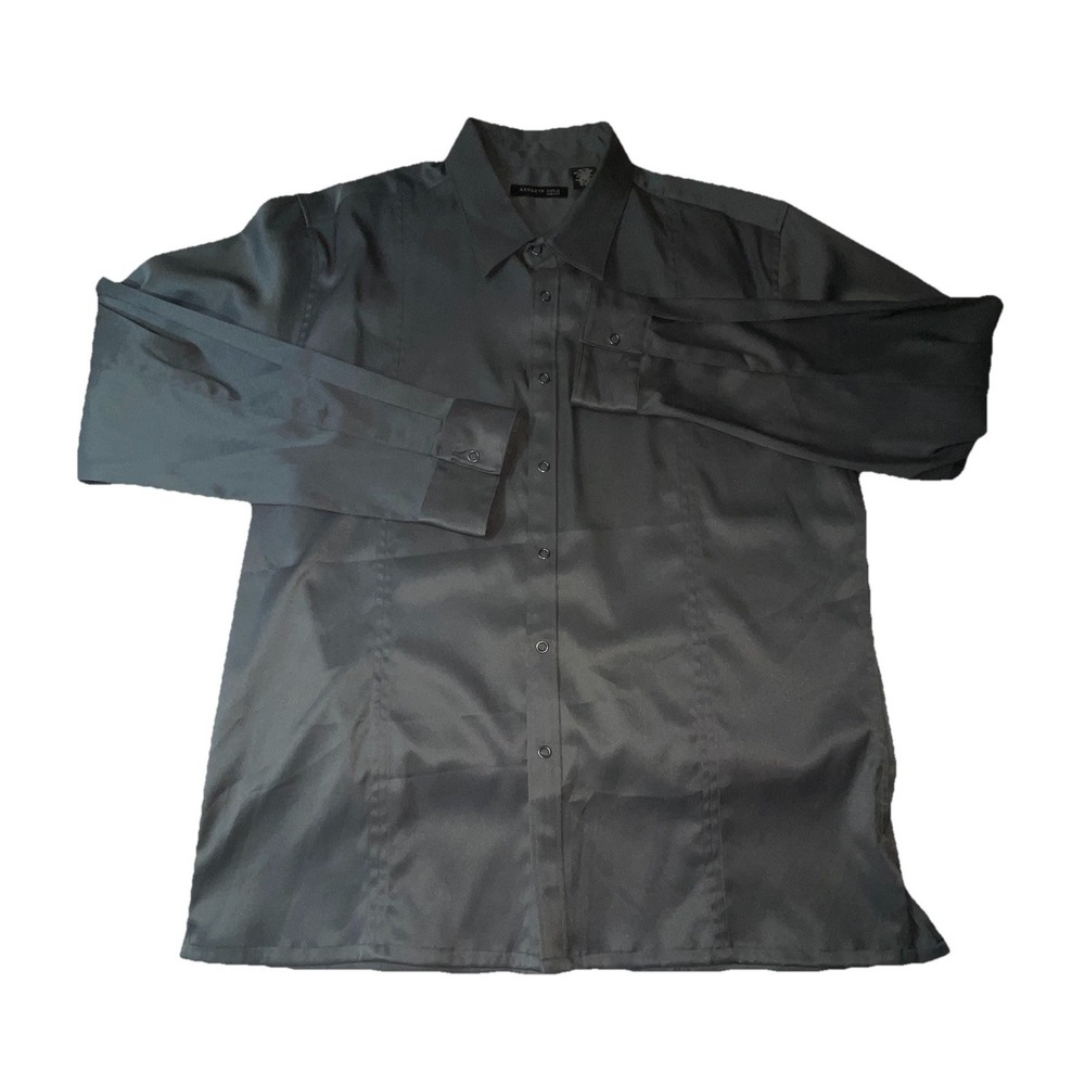 Kenneth Cole New York Grey Long Sleeve Snap Button Shirt Grey Size XL